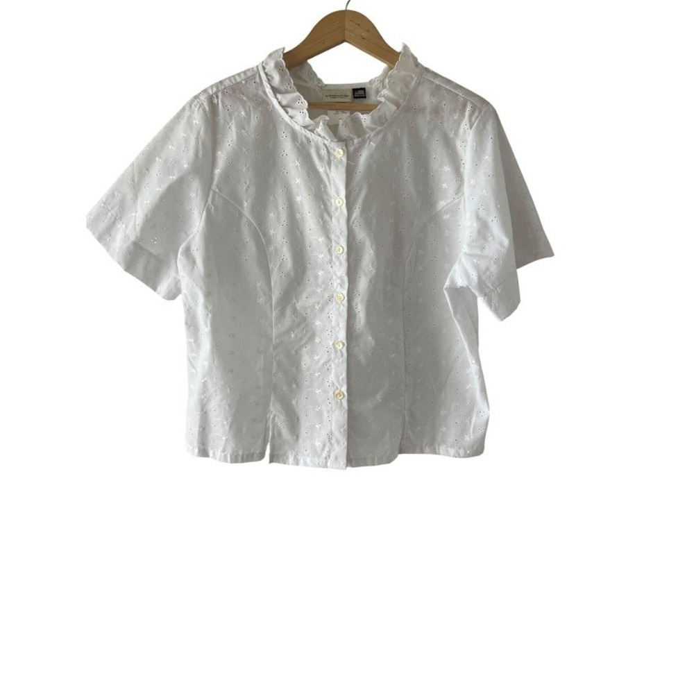 Vermont Country Store White Eyelet Ruffle Collar Blouse Top Cottagecore Size 20
